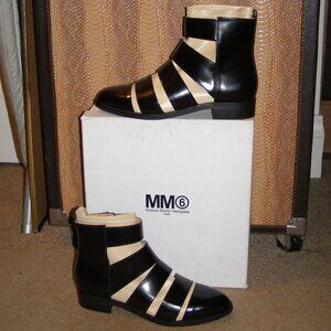 RARE MM6 Maison Martin Margiela Black and Beige Leather Cage Ankle Boots